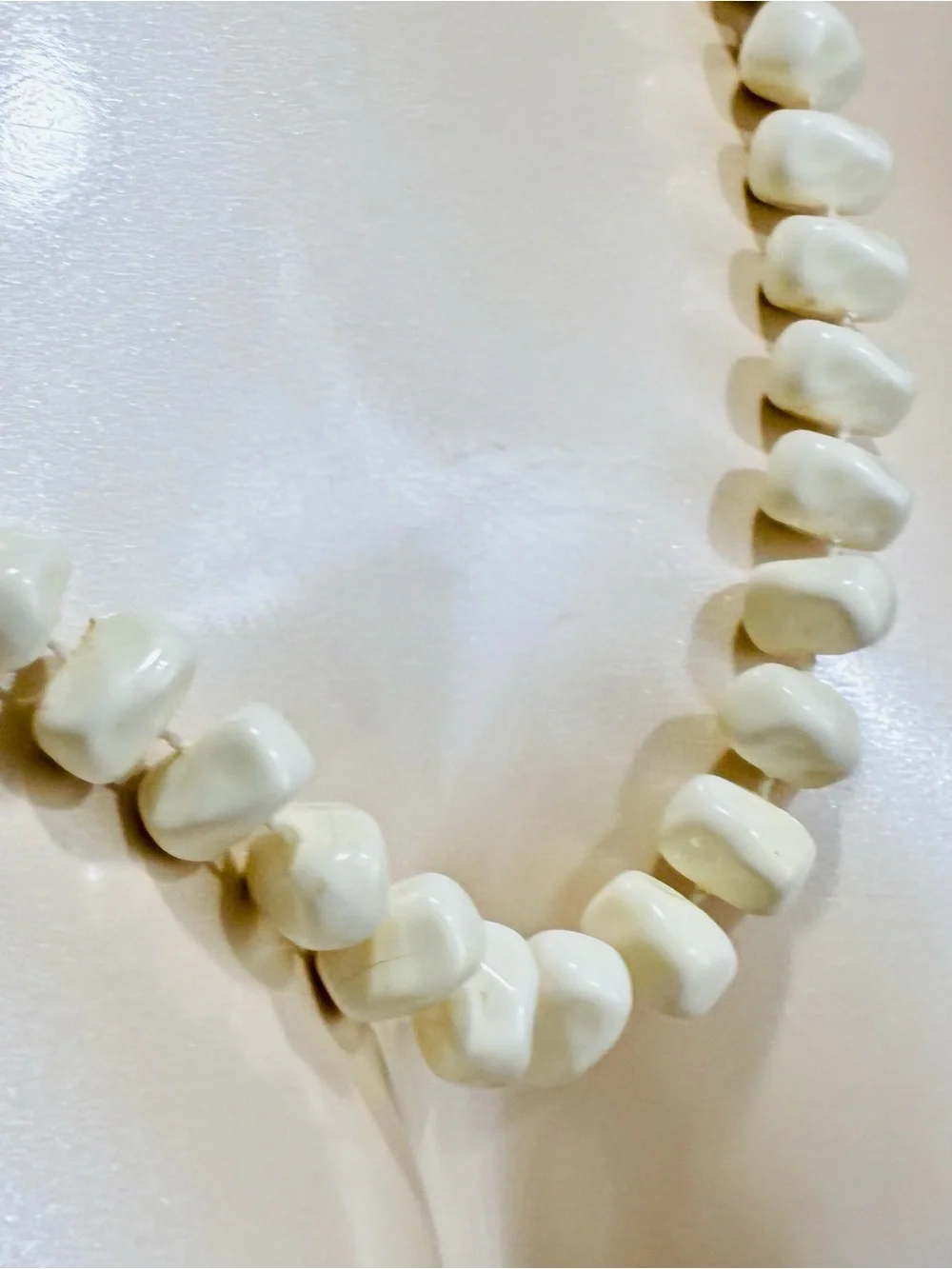 VTG MCM Textured Cream Beaded Women's Necklace - Elegant Strand Lightweight